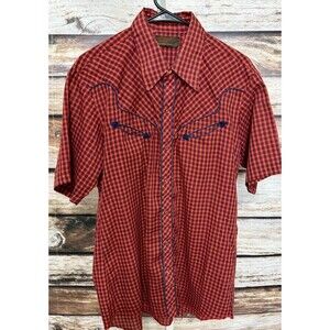 Vintage Tom Ferguson By Karman Short Sleeve Western Shirt Red Blue Size Large